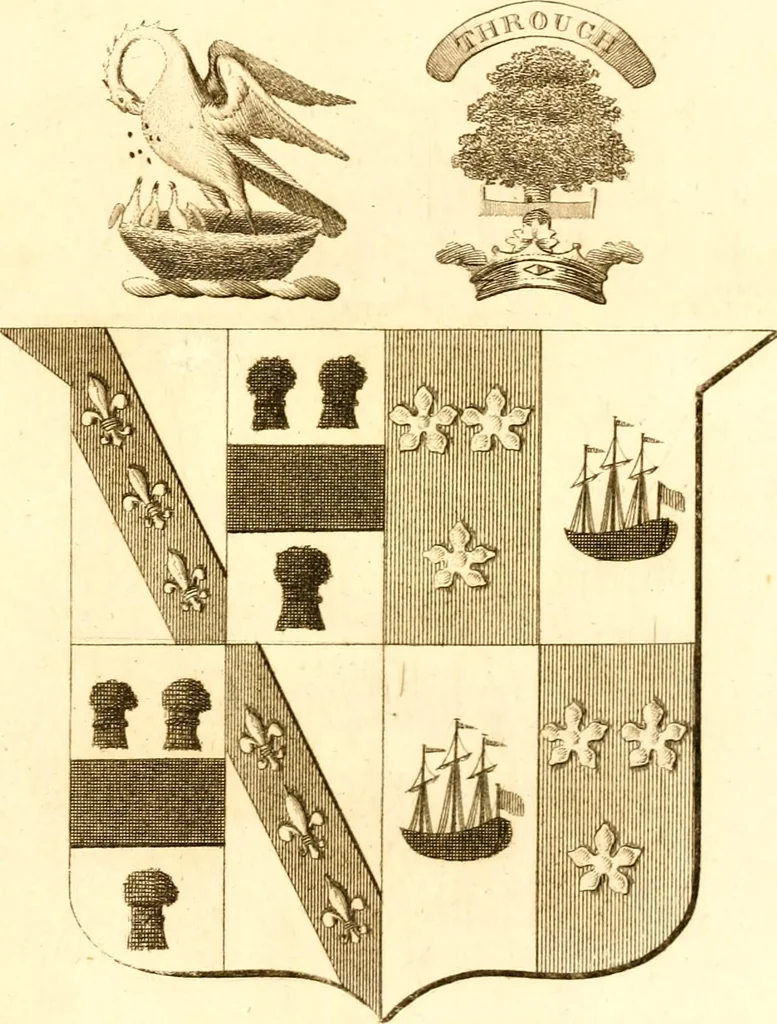An illustration from A collection of armorial bearings, inscriptions, etc., in the Church of St. Nicholas, Newcastle on Tyne, and chapelries of Gosforth & Cramlington, Northumberland. To which is prefixed a historical account of the Church of St. Nicholas, 1820, leaf 366