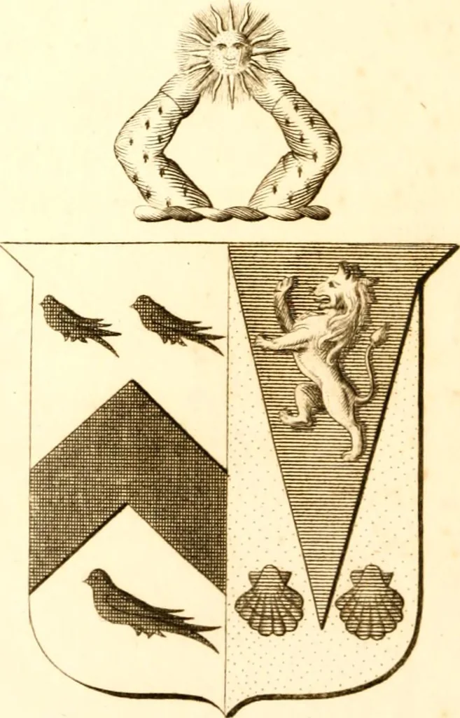 An illustration from A collection of armorial bearings, inscriptions, etc., in the Church of St. Nicholas, Newcastle on Tyne, and chapelries of Gosforth & Cramlington, Northumberland. To which is prefixed a historical account of the Church of St. Nicholas, 1820, leaf 383