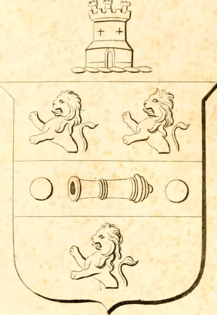 An illustration from A collection of armorial bearings, inscriptions, etc., in the Church of St. Nicholas, Newcastle on Tyne, and chapelries of Gosforth & Cramlington, Northumberland. To which is prefixed a historical account of the Church of St. Nicholas, 1820, leaf 45