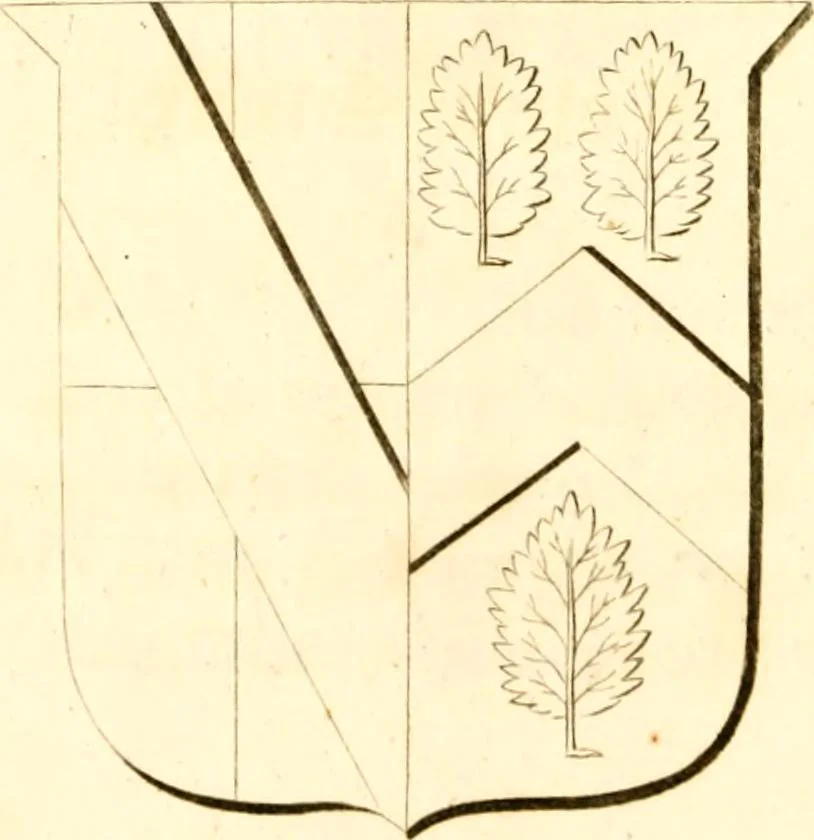 An illustration from A collection of armorial bearings, inscriptions, etc., in the Church of St. Nicholas, Newcastle on Tyne, and chapelries of Gosforth & Cramlington, Northumberland. To which is prefixed a historical account of the Church of St. Nicholas, 1820, leaf 49