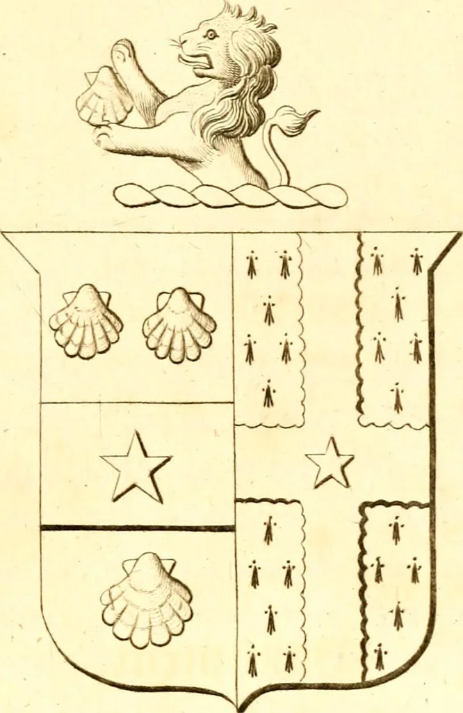 An illustration from A collection of armorial bearings, inscriptions, etc., in the Church of St. Nicholas, Newcastle on Tyne, and chapelries of Gosforth & Cramlington, Northumberland. To which is prefixed a historical account of the Church of St. Nicholas, 1820, leaf 56