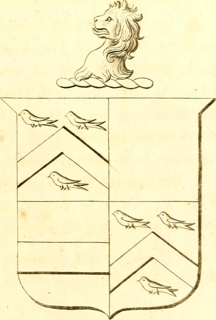 An illustration from A collection of armorial bearings, inscriptions, etc., in the Church of St. Nicholas, Newcastle on Tyne, and chapelries of Gosforth & Cramlington, Northumberland. To which is prefixed a historical account of the Church of St. Nicholas, 1820, leaf 56