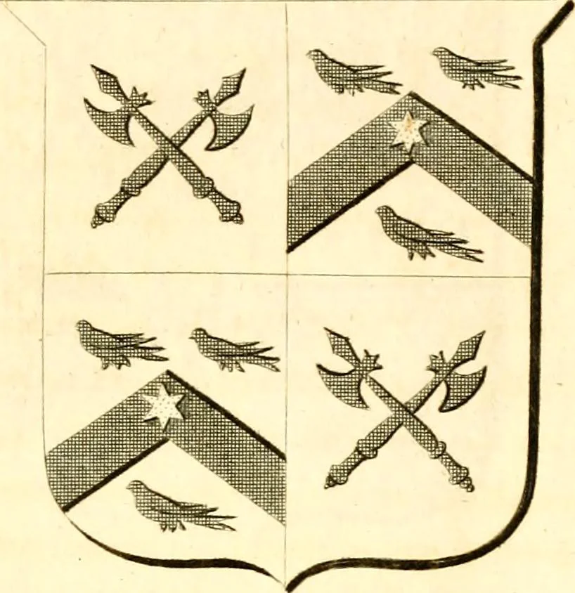 An illustration from A collection of armorial bearings, inscriptions, etc., in the Church of St. Nicholas, Newcastle on Tyne, and chapelries of Gosforth & Cramlington, Northumberland. To which is prefixed a historical account of the Church of St. Nicholas, 1820, leaf 60