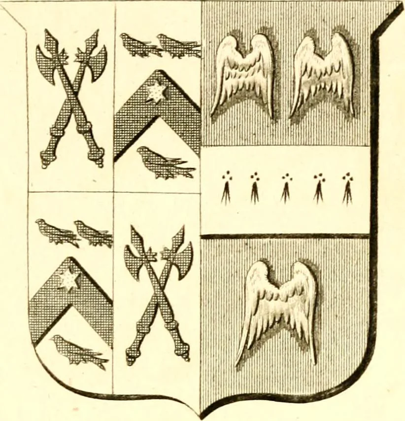 An illustration from A collection of armorial bearings, inscriptions, etc., in the Church of St. Nicholas, Newcastle on Tyne, and chapelries of Gosforth & Cramlington, Northumberland. To which is prefixed a historical account of the Church of St. Nicholas, 1820, leaf 62