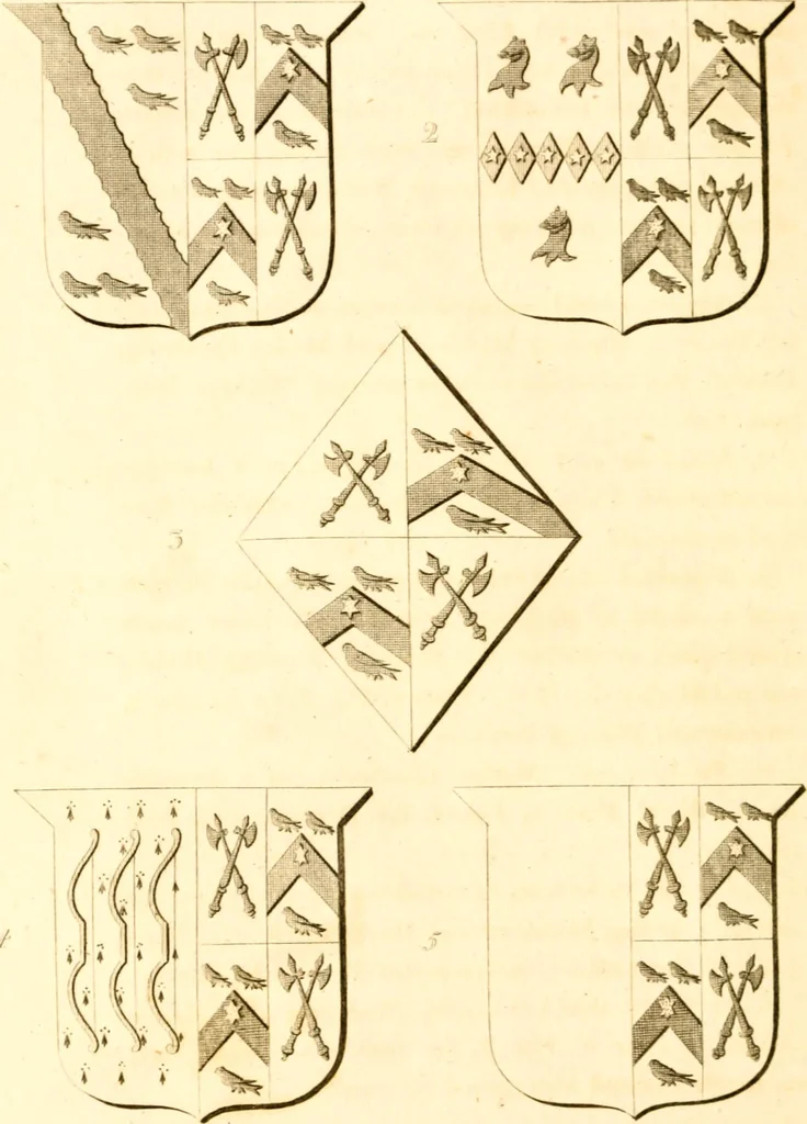 An illustration from A collection of armorial bearings, inscriptions, etc., in the Church of St. Nicholas, Newcastle on Tyne, and chapelries of Gosforth & Cramlington, Northumberland. To which is prefixed a historical account of the Church of St. Nicholas, 1820, leaf 65