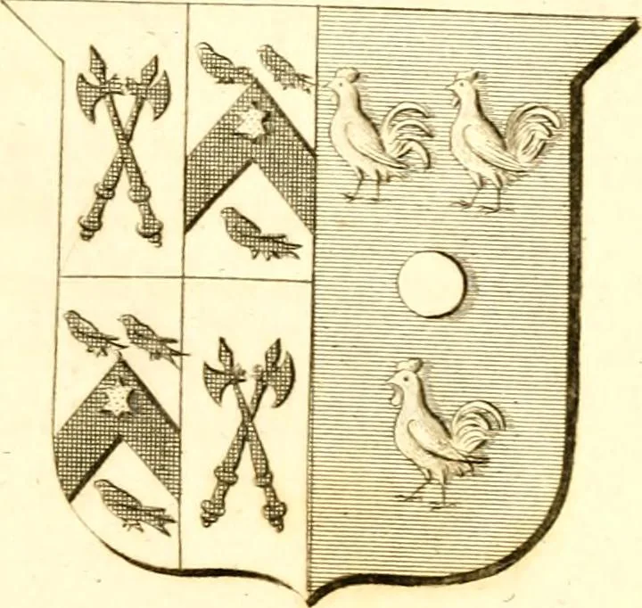 An illustration from A collection of armorial bearings, inscriptions, etc., in the Church of St. Nicholas, Newcastle on Tyne, and chapelries of Gosforth & Cramlington, Northumberland. To which is prefixed a historical account of the Church of St. Nicholas, 1820, leaf 68