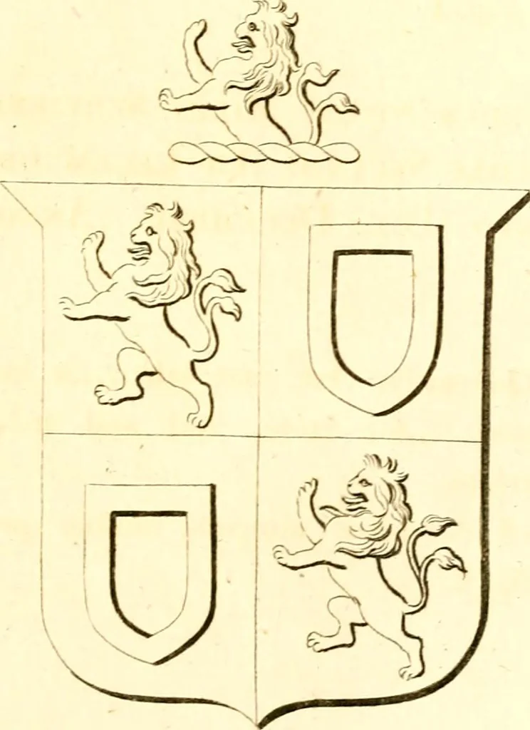 An illustration from A collection of armorial bearings, inscriptions, etc., in the Church of St. Nicholas, Newcastle on Tyne, and chapelries of Gosforth & Cramlington, Northumberland. To which is prefixed a historical account of the Church of St. Nicholas, 1820, leaf 72