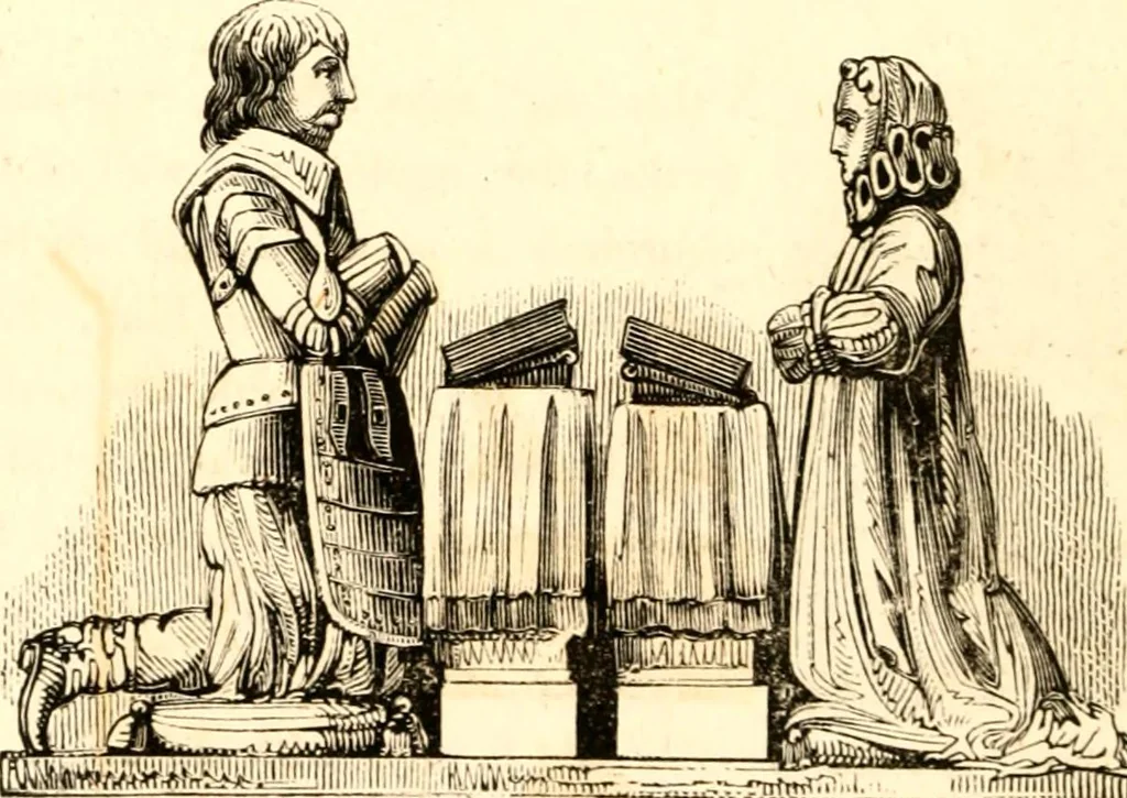 An illustration from A collection of armorial bearings, inscriptions, etc., in the Church of St. Nicholas, Newcastle on Tyne, and chapelries of Gosforth & Cramlington, Northumberland. To which is prefixed a historical account of the Church of St. Nicholas, 1820, leaf 85