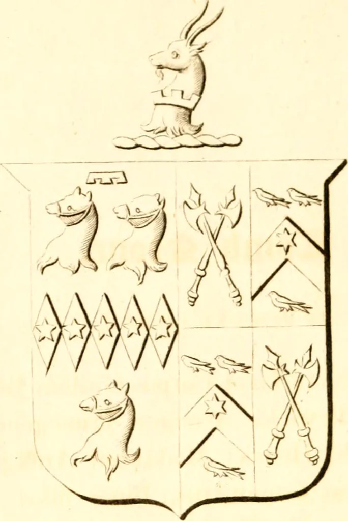 An illustration from A collection of armorial bearings, inscriptions, etc., in the Church of St. Nicholas, Newcastle on Tyne, and chapelries of Gosforth & Cramlington, Northumberland. To which is prefixed a historical account of the Church of St. Nicholas, 1820, leaf 89