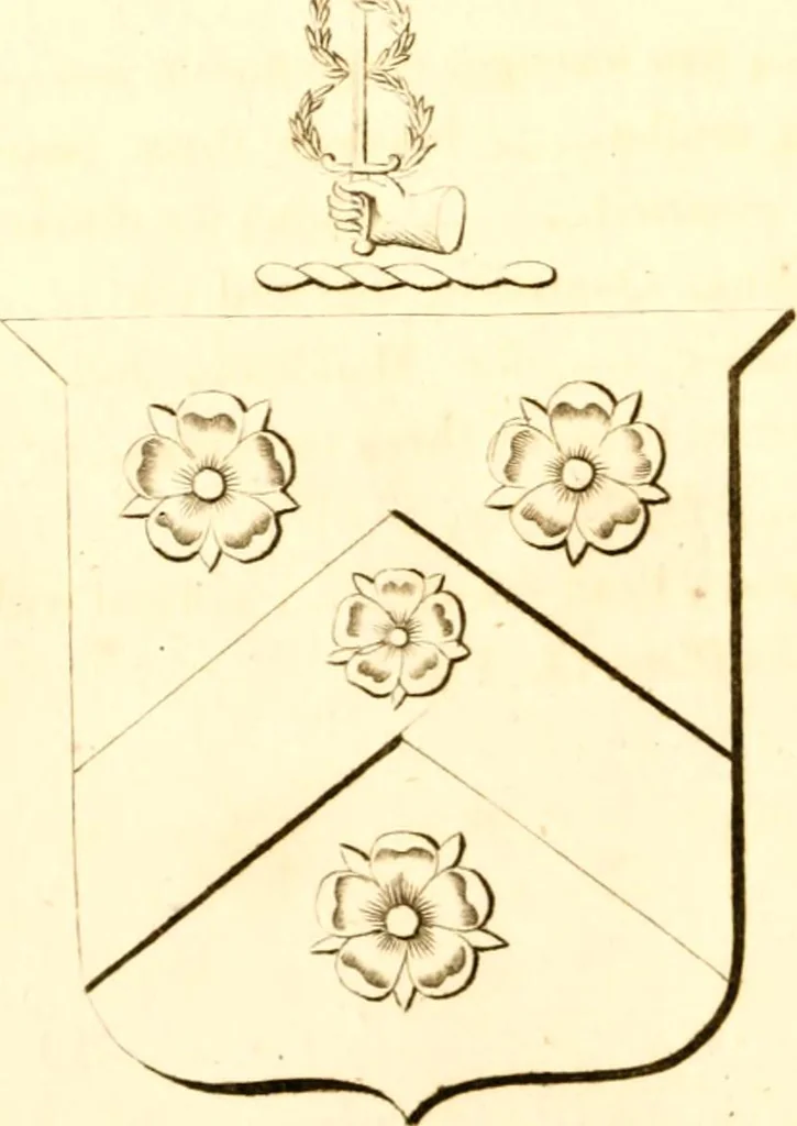An illustration from A collection of armorial bearings, inscriptions, etc., in the Church of St. Nicholas, Newcastle on Tyne, and chapelries of Gosforth & Cramlington, Northumberland. To which is prefixed a historical account of the Church of St. Nicholas, 1820, leaf 89