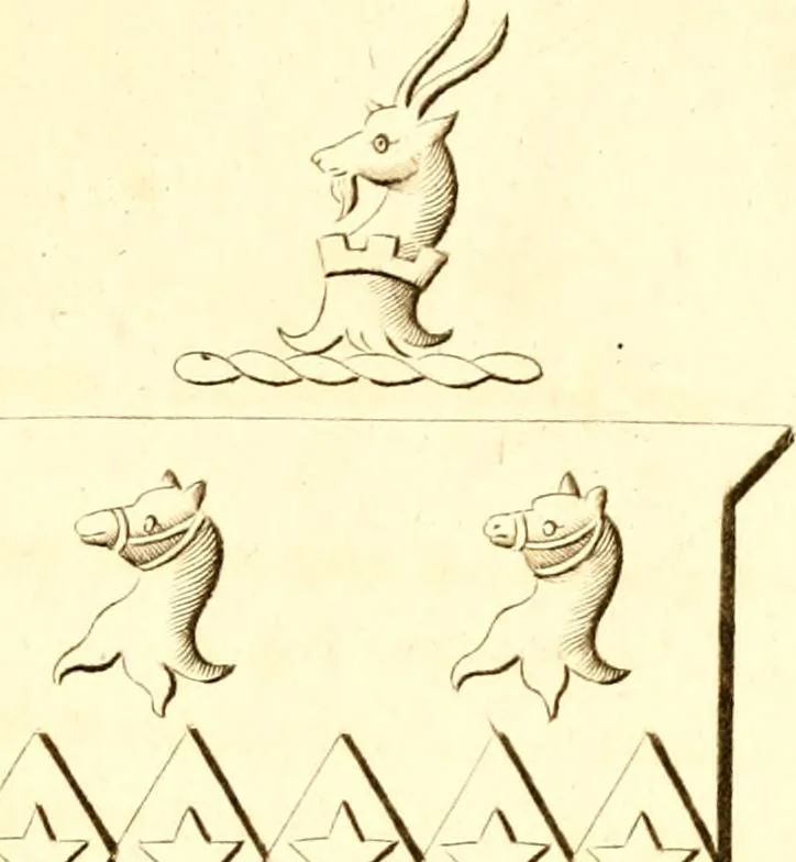 An illustration from A collection of armorial bearings, inscriptions, etc., in the Church of St. Nicholas, Newcastle on Tyne, and chapelries of Gosforth & Cramlington, Northumberland. To which is prefixed a historical account of the Church of St. Nicholas, 1820, leaf 94