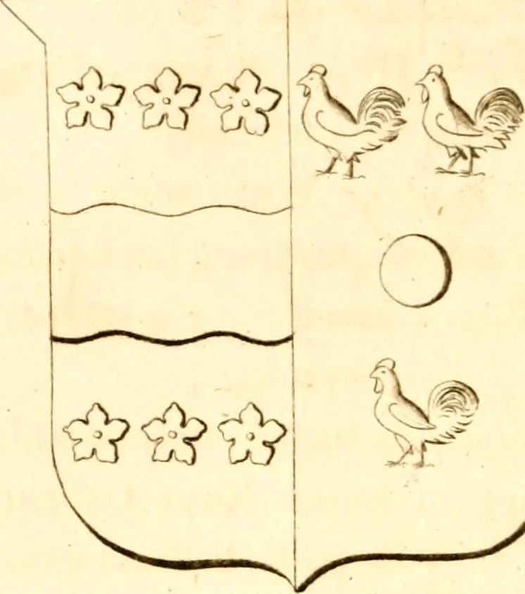 An illustration from A collection of armorial bearings, inscriptions, etc., in the Church of St. Nicholas, Newcastle on Tyne, and chapelries of Gosforth & Cramlington, Northumberland. To which is prefixed a historical account of the Church of St. Nicholas, 1820, leaf 97