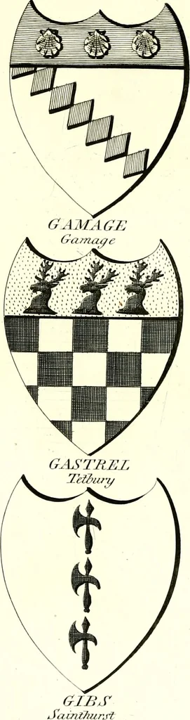 An illustration from A Collection of coats of arms borne by the nobility and gentry of the county of Glocester, 1792, leaf 100