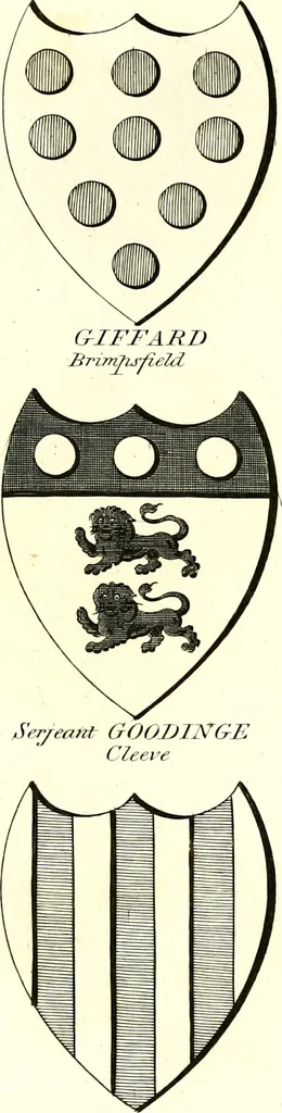 An illustration from A Collection of coats of arms borne by the nobility and gentry of the county of Glocester, 1792, leaf 102