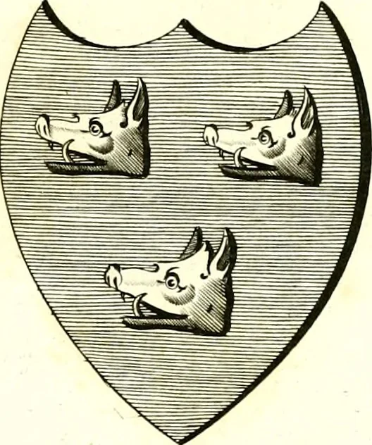 An illustration from A Collection of coats of arms borne by the nobility and gentry of the county of Glocester, 1792, leaf 102