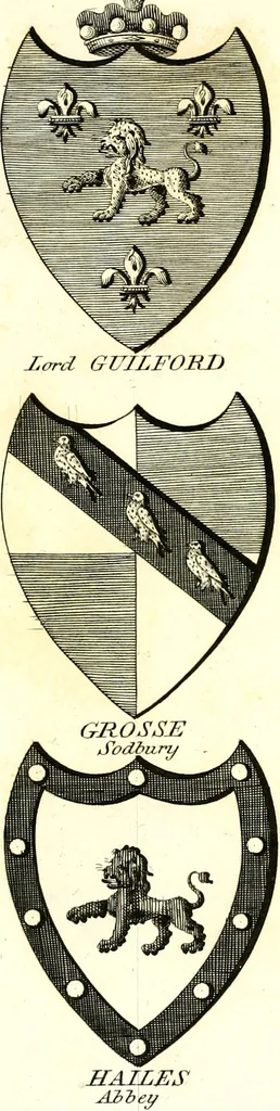An illustration from A Collection of coats of arms borne by the nobility and gentry of the county of Glocester, 1792, leaf 104