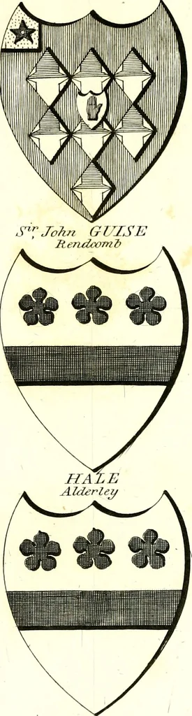 An illustration from A Collection of coats of arms borne by the nobility and gentry of the county of Glocester, 1792, leaf 104