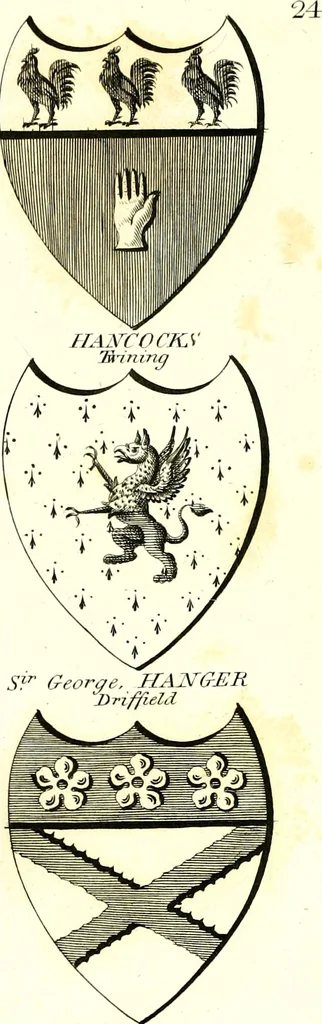 An illustration from A Collection of coats of arms borne by the nobility and gentry of the county of Glocester, 1792, leaf 106