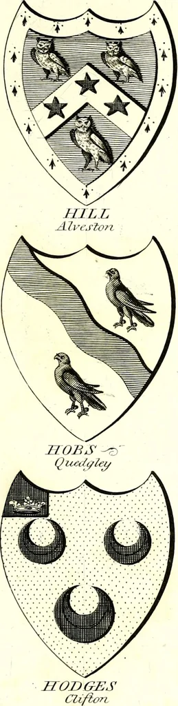 An illustration from A Collection of coats of arms borne by the nobility and gentry of the county of Glocester, 1792, leaf 110
