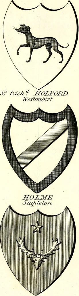 An illustration from A Collection of coats of arms borne by the nobility and gentry of the county of Glocester, 1792, leaf 112