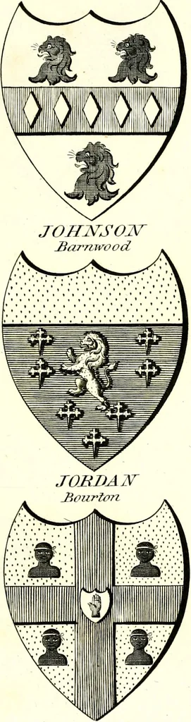 An illustration from A Collection of coats of arms borne by the nobility and gentry of the county of Glocester, 1792, leaf 118