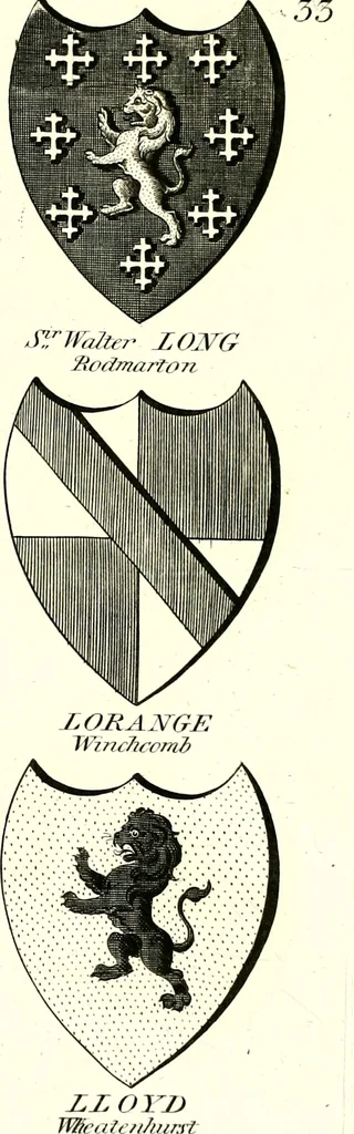 An illustration from A Collection of coats of arms borne by the nobility and gentry of the county of Glocester, 1792, leaf 124