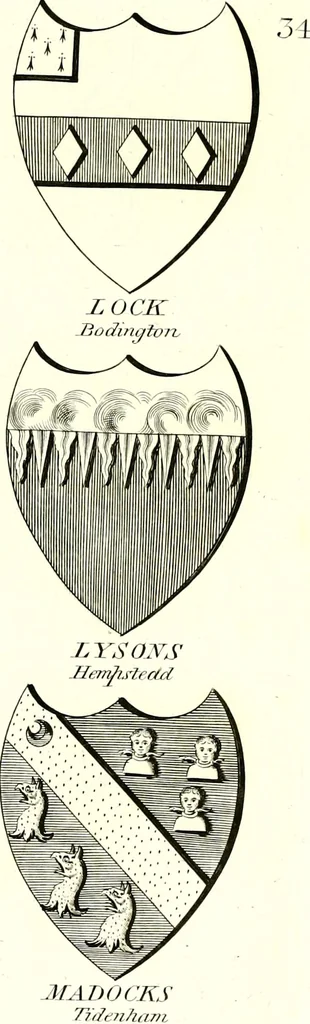 An illustration from A Collection of coats of arms borne by the nobility and gentry of the county of Glocester, 1792, leaf 126