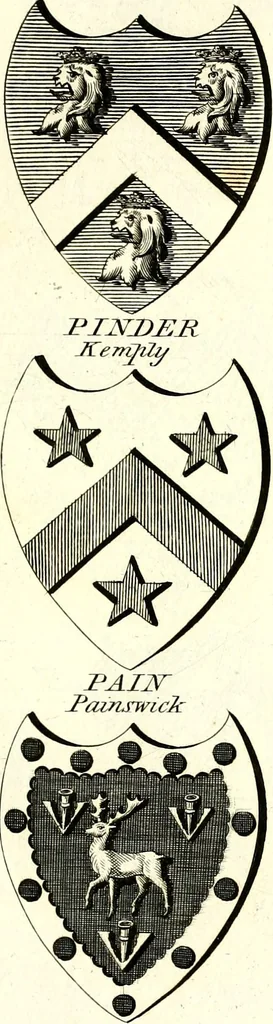 An illustration from A Collection of coats of arms borne by the nobility and gentry of the county of Glocester, 1792, leaf 136
