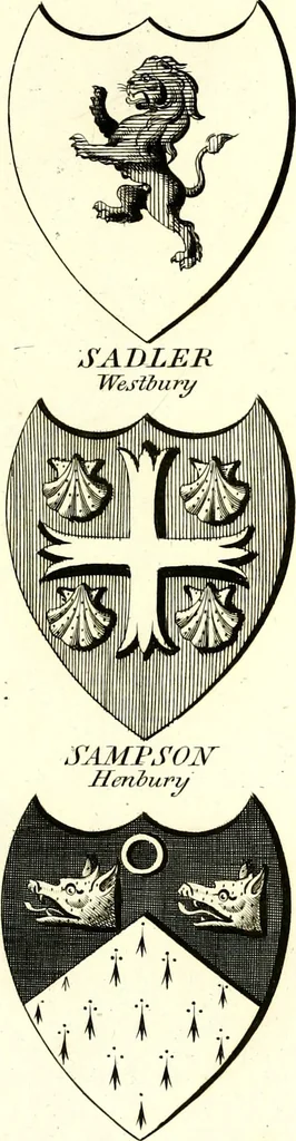 An illustration from A Collection of coats of arms borne by the nobility and gentry of the county of Glocester, 1792, leaf 144