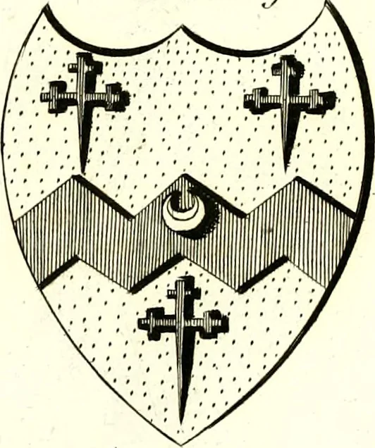 An illustration from A Collection of coats of arms borne by the nobility and gentry of the county of Glocester, 1792, leaf 144