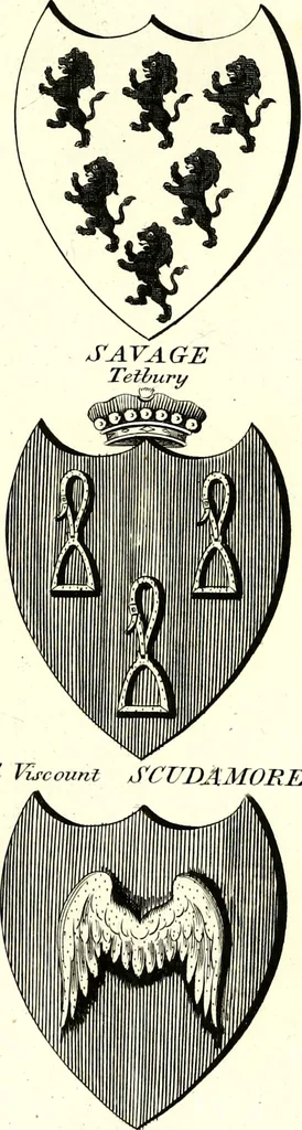 An illustration from A Collection of coats of arms borne by the nobility and gentry of the county of Glocester, 1792, leaf 146