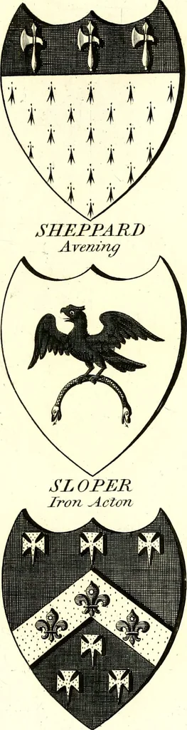 An illustration from A Collection of coats of arms borne by the nobility and gentry of the county of Glocester, 1792, leaf 148