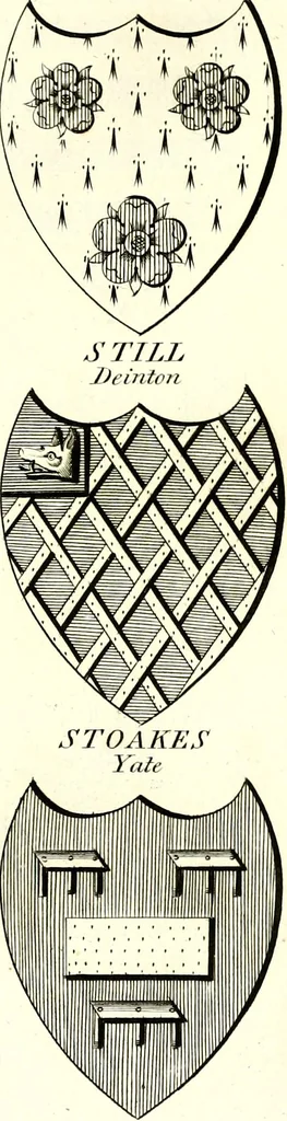 An illustration from A Collection of coats of arms borne by the nobility and gentry of the county of Glocester, 1792, leaf 152