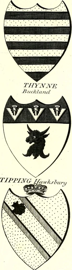 An illustration from A Collection of coats of arms borne by the nobility and gentry of the county of Glocester, 1792, leaf 154