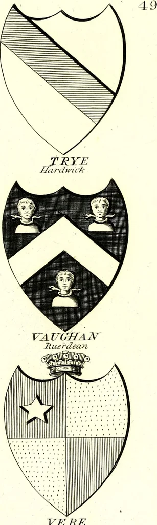 An illustration from A Collection of coats of arms borne by the nobility and gentry of the county of Glocester, 1792, leaf 156