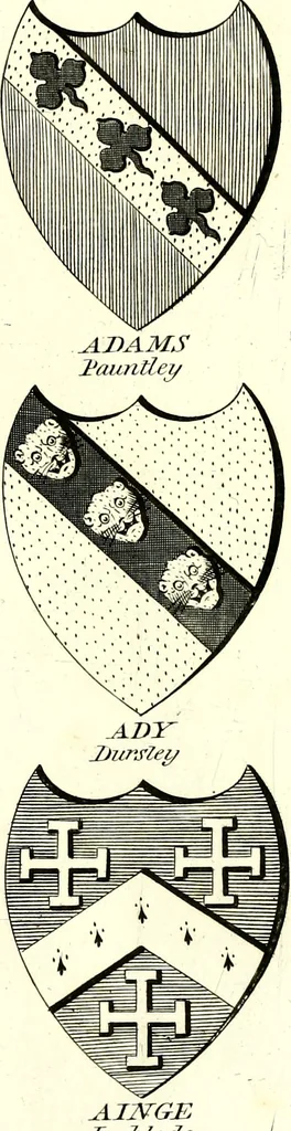An illustration from A Collection of coats of arms borne by the nobility and gentry of the county of Glocester, 1792, leaf 166