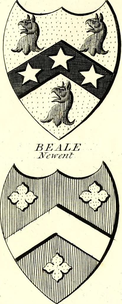 An illustration from A Collection of coats of arms borne by the nobility and gentry of the county of Glocester, 1792, leaf 174