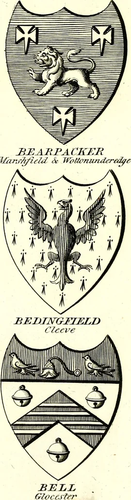 An illustration from A Collection of coats of arms borne by the nobility and gentry of the county of Glocester, 1792, leaf 174