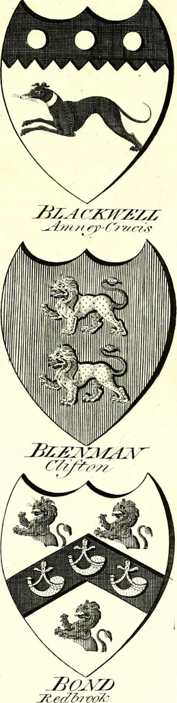 An illustration from A Collection of coats of arms borne by the nobility and gentry of the county of Glocester, 1792, leaf 176