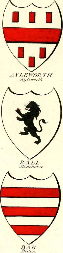 An illustration from A Collection of coats of arms borne by the nobility and gentry of the county of Glocester, 1792, leaf 62