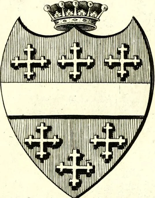 An illustration from A Collection of coats of arms borne by the nobility and gentry of the county of Glocester, 1792, leaf 66