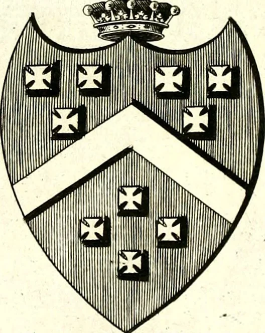 An illustration from A Collection of coats of arms borne by the nobility and gentry of the county of Glocester, 1792, leaf 66