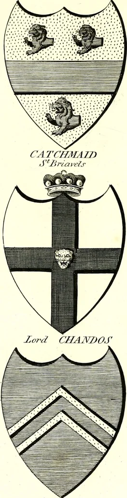 An illustration from A Collection of coats of arms borne by the nobility and gentry of the county of Glocester, 1792, leaf 78