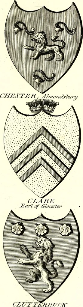 An illustration from A Collection of coats of arms borne by the nobility and gentry of the county of Glocester, 1792, leaf 80