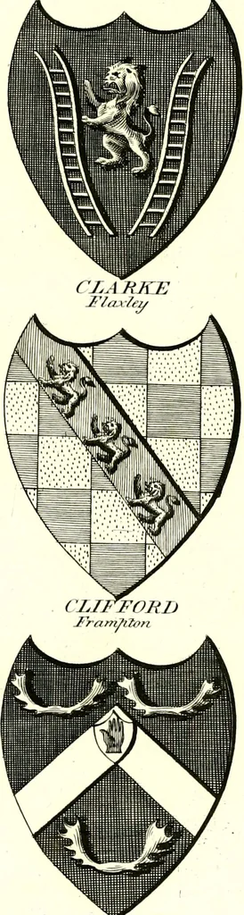 An illustration from A Collection of coats of arms borne by the nobility and gentry of the county of Glocester, 1792, leaf 80
