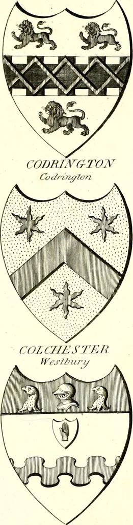 An illustration from A Collection of coats of arms borne by the nobility and gentry of the county of Glocester, 1792, leaf 82