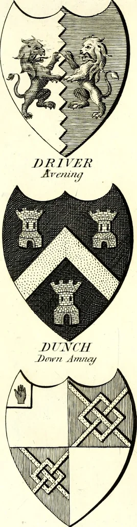 An illustration from A Collection of coats of arms borne by the nobility and gentry of the county of Glocester, 1792, leaf 92