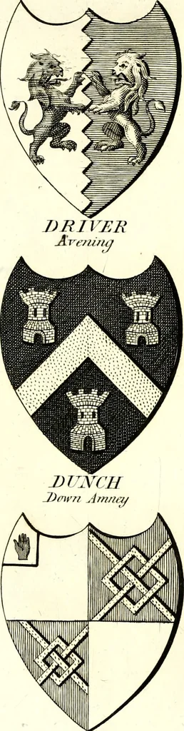 An illustration from A Collection of coats of arms borne by the nobility and gentry of the county of Glocester, 1792, leaf 94