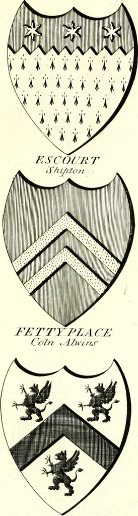 An illustration from A Collection of coats of arms borne by the nobility and gentry of the county of Glocester, 1792, leaf 96