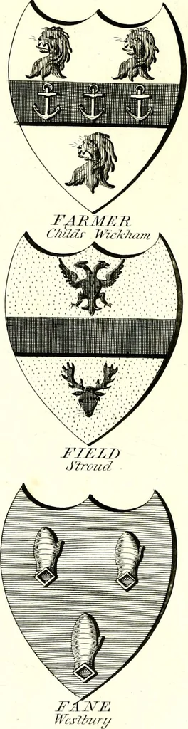 An illustration from A Collection of coats of arms borne by the nobility and gentry of the county of Glocester, 1792, leaf 96